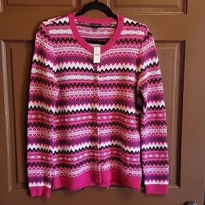 Talbots- Lambswool/Nylon Fuschia multi cardigan button down front Sweater S. NWT